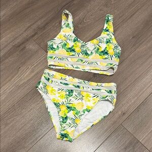 Cabana del Sol medium 2 Piece lemon tropical Floral print Bikini Set